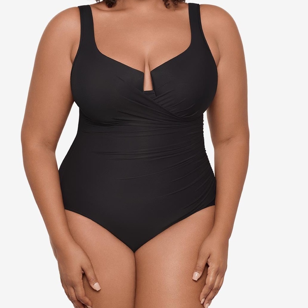 New Plus Size Miraclesuit Solids Escape Swimsuit-One Piece-Black-Size 22W - Picture 2 of 14